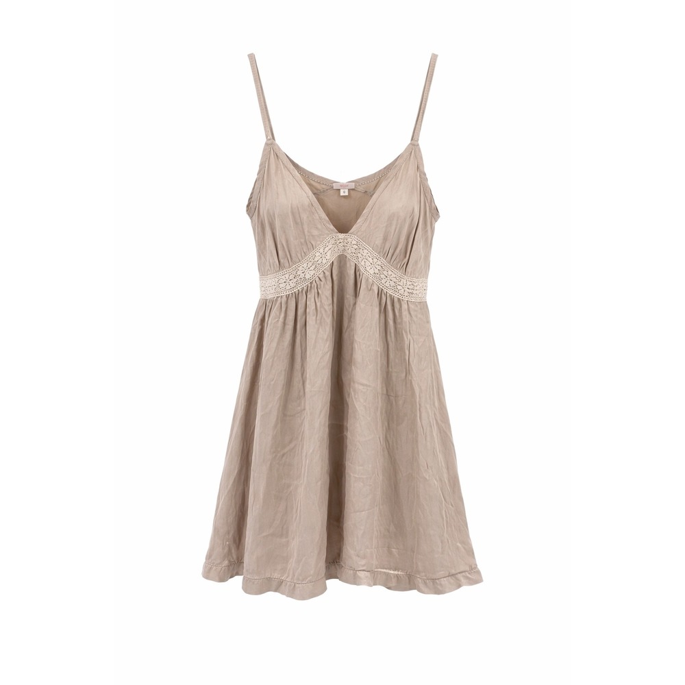 Aloe Silk Babydoll dress Top Womens Sz 0 Tan Beige Lace Empire Waist V-Neck Cami